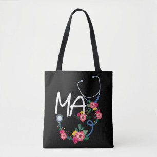 Medical Assistant Hospital Stethoscope Floral Wrea Tote Bag