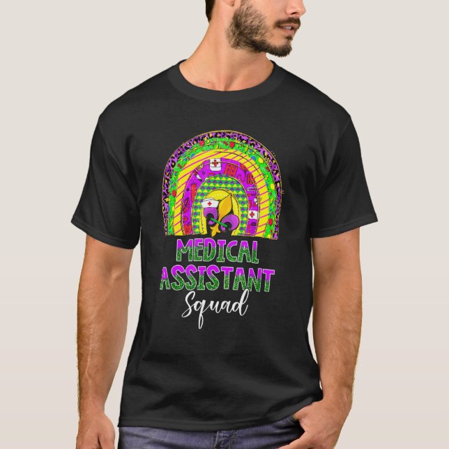 Medical Assistant Mardi Gras Mask And Beads Funny  T-Shirt (Front)