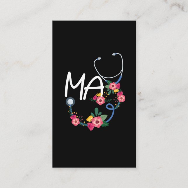 Medical Assistant Stethoscope Floral Wreath Business Card (Front)