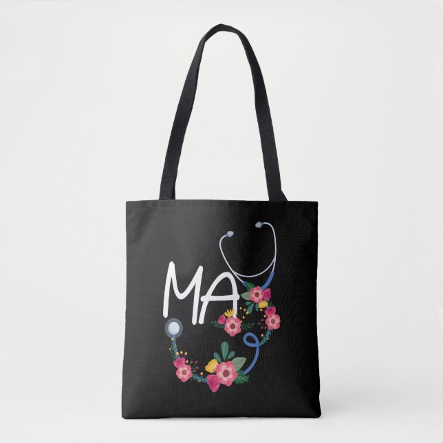 Medical Assistant Stethoscope Floral Wreath Tote Bag (Front)