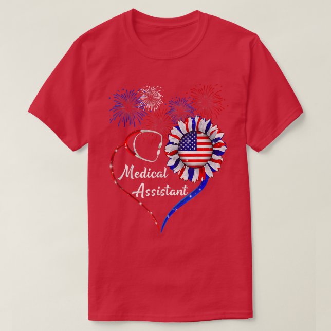 Medical Assistant Sunflower American Flag 4th Of J T-Shirt (Design Front)