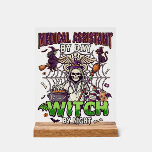 Medical Assistant Witch Skeleton Syringe Cauldron Acrylic Sign