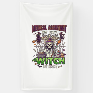 Medical Assistant Witch Skeleton Syringe Cauldron Banner
