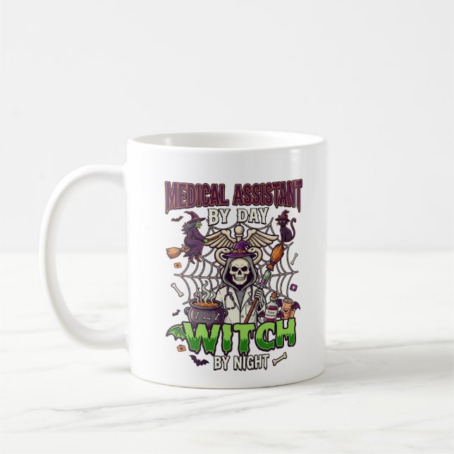 Medical Assistant Witch Skeleton Syringe Cauldron  Coffee Mug (Left)