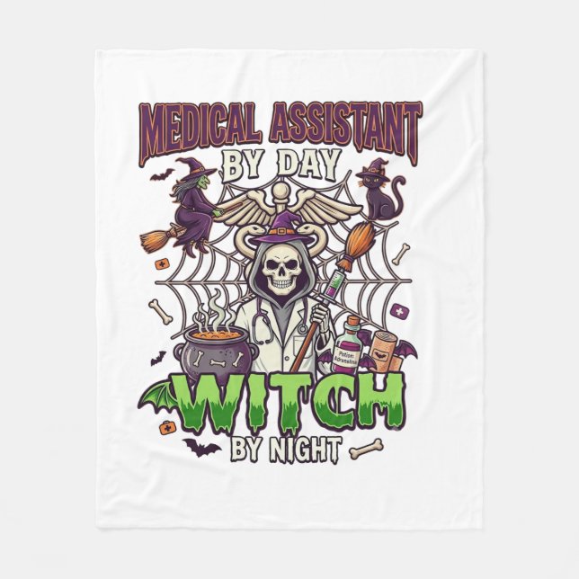 Medical Assistant Witch Skeleton Syringe Cauldron  Fleece Blanket (Front)