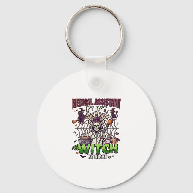 Medical Assistant Witch Skeleton Syringe Cauldron  Key Ring (Front)