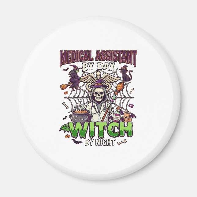 Medical Assistant Witch Skeleton Syringe Cauldron  Magnet (Front)