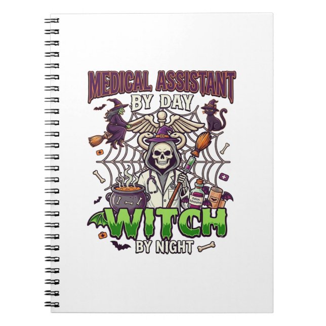 Medical Assistant Witch Skeleton Syringe Cauldron  Notebook (Front)