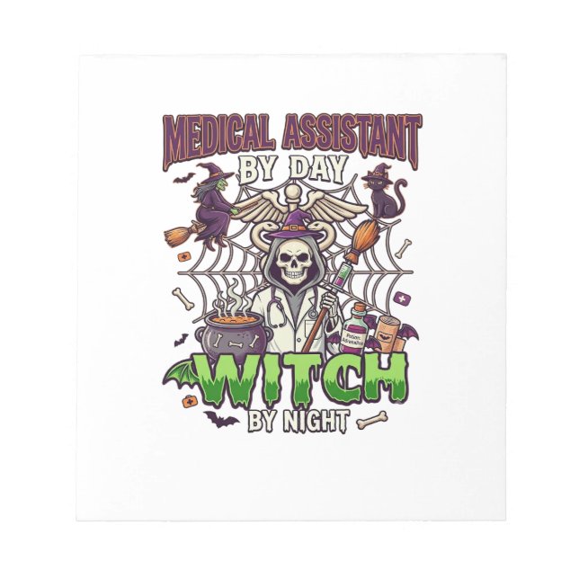 Medical Assistant Witch Skeleton Syringe Cauldron  Notepad (Front)