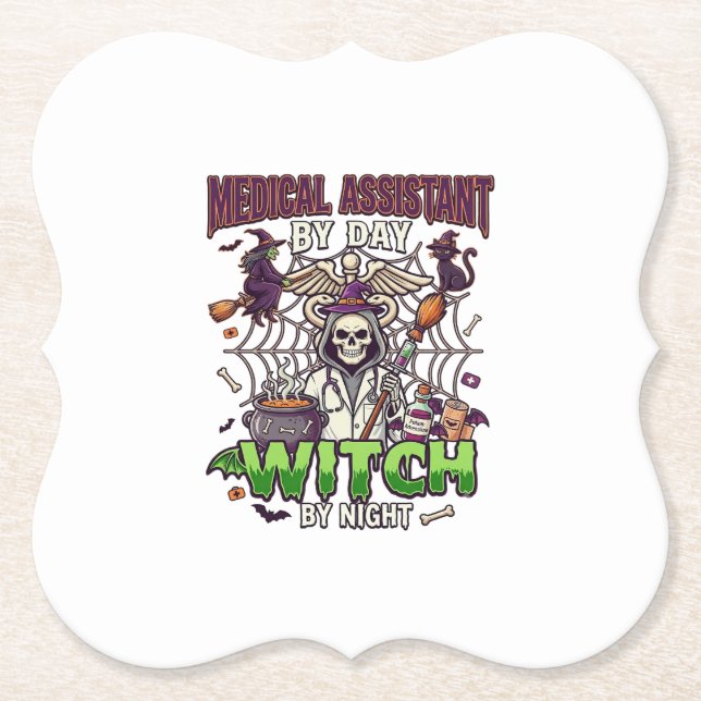 Medical Assistant Witch Skeleton Syringe Cauldron  Paper Coaster (Front)