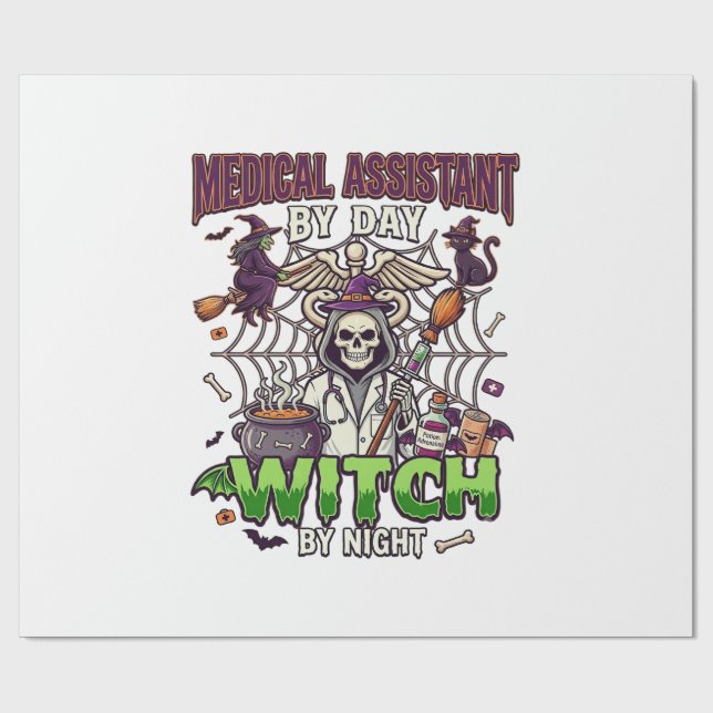 Medical Assistant Witch Skeleton Syringe Cauldron  Wrapping Paper (Flat)