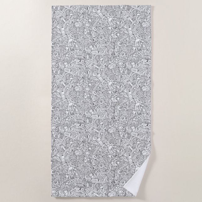 Medical B&W Pattern Beach Towel (Front)