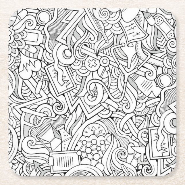 Medical B&W Pattern Square Paper Coaster (Front)