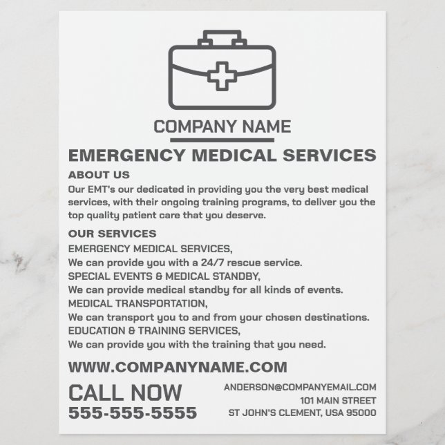 Medical Bag Design, EMT, Paramedic Advertising Flyer (Front)