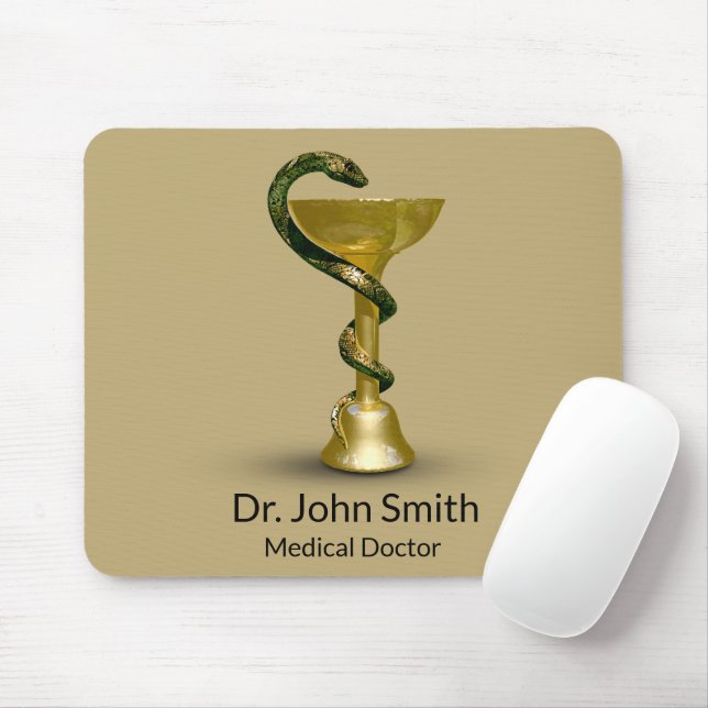 Medical Beige Snake Bowl Hygieia Gold Caduceus Mouse Mat (With Mouse)