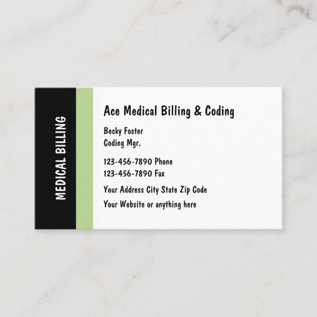 Medical Billing And Coding Modern Design Business Card (Front)
