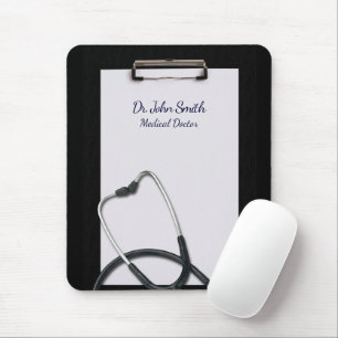 Medical Black Clipboard with Stethoscope Mouse Mat
