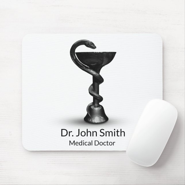 Medical Black Snake Bowl Hygieia White Caduceus Mouse Mat (With Mouse)