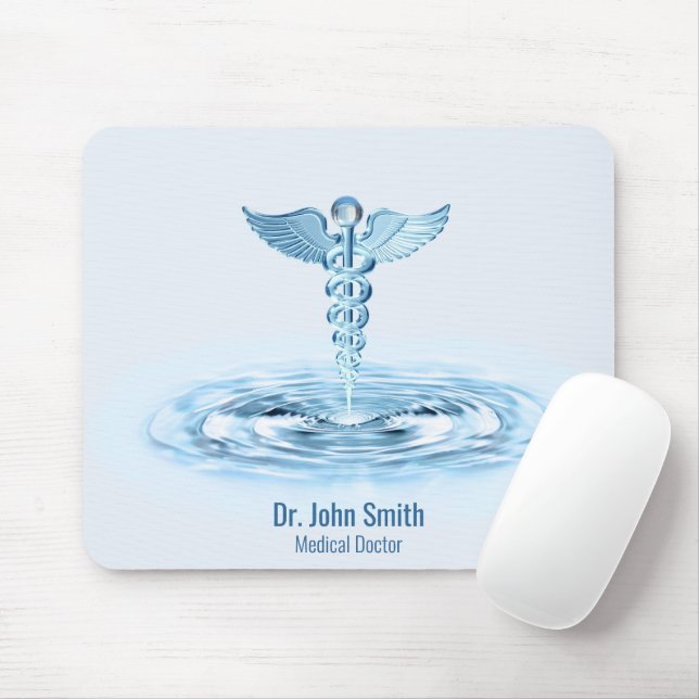 Medical Blue Caduceus Water Ripples Hermes Rod Mouse Mat (With Mouse)