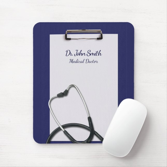 Medical Blue Clipboard with Stethoscope Mouse Mat (With Mouse)