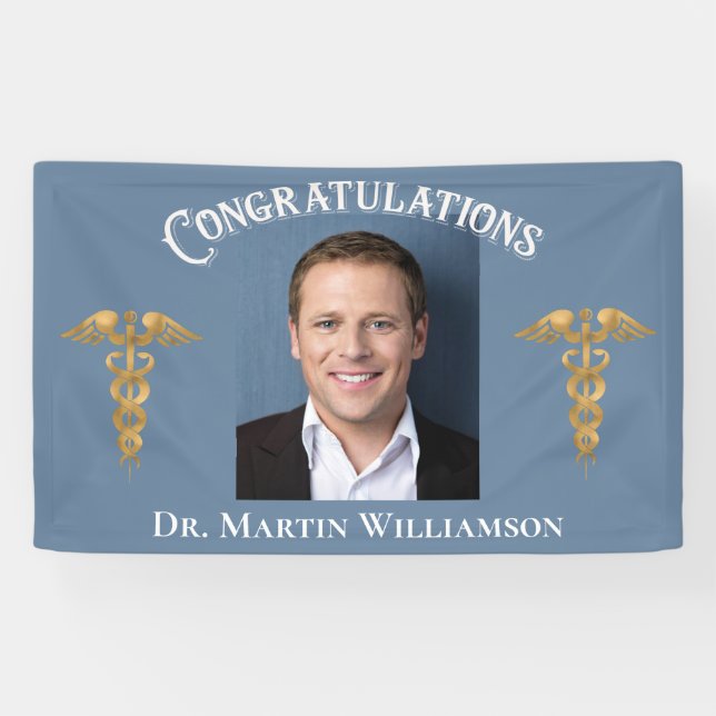 Medical Blue Doctor Nurse Dentist Photo Graduation Banner (Horizontal)
