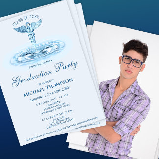 Medical Blue Water Ripples Graduation | Photo Invitation