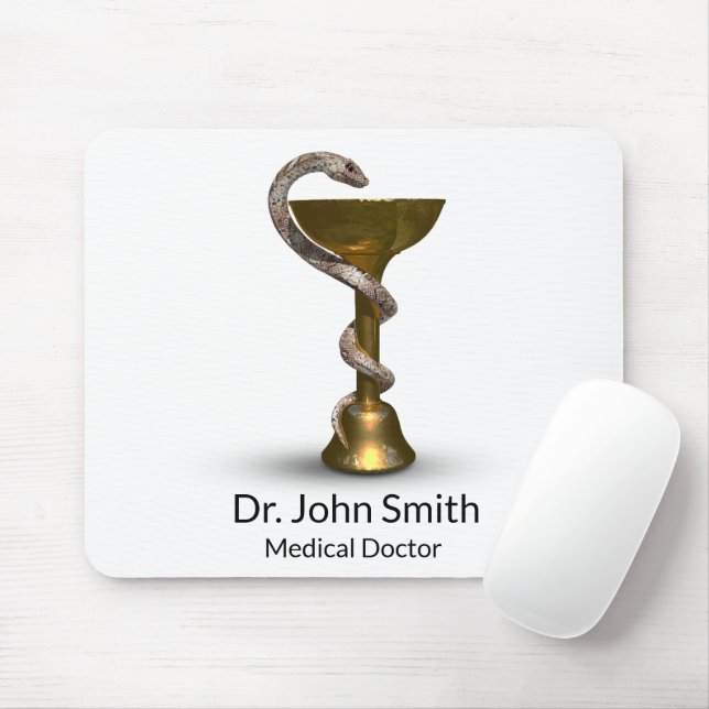 Medical Bronze Snake Bowl Hygieia White Caduceus Mouse Mat (With Mouse)