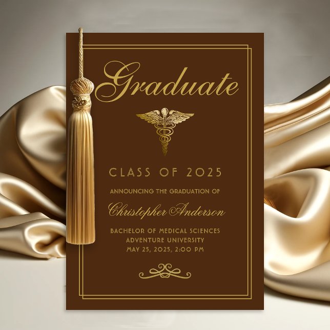 Medical Brown Gold Caduceus College Graduation Announcement (Medical Brown Gold Caduceus College Graduation Announcement)