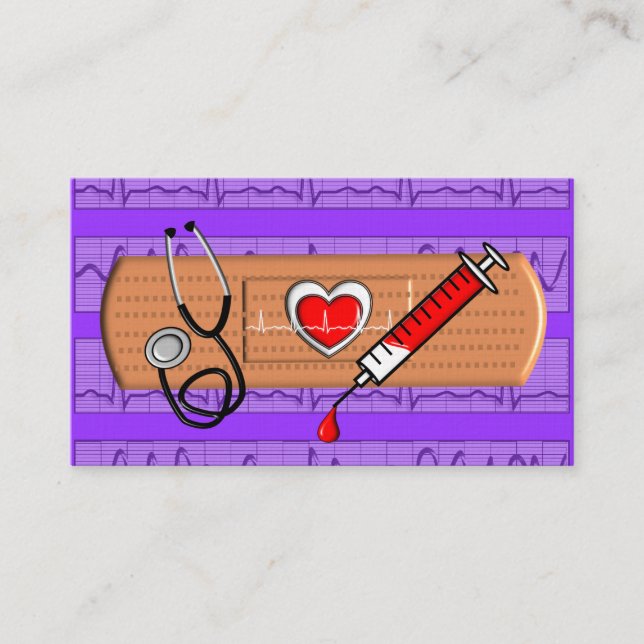 Medical Business Cards Big Bandaid Purple (Front)