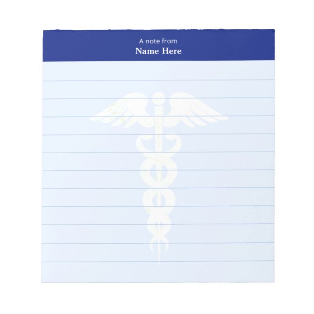 Medical Caduceus & Blue Header Lined Notepad (Front)