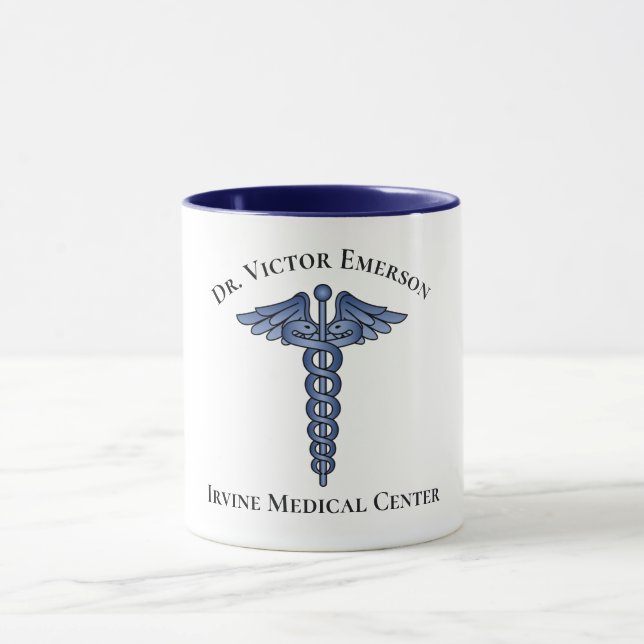 Medical Caduceus Blue Symbol Personalised Mug (Center)