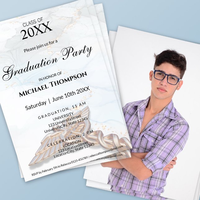 Medical Caduceus Copper Rose Gold Graduation Photo Invitation (Creator Uploaded)