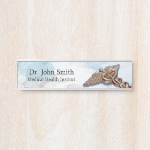 Medical Caduceus Copper Rose Gold Luxury Marble Door Sign