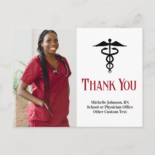 Medical Caduceus Custom Doctor or Nurse Photo Postcard (Front)