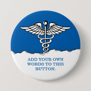 Medical Caduceus Custom Text 7.5 Cm Round Badge
