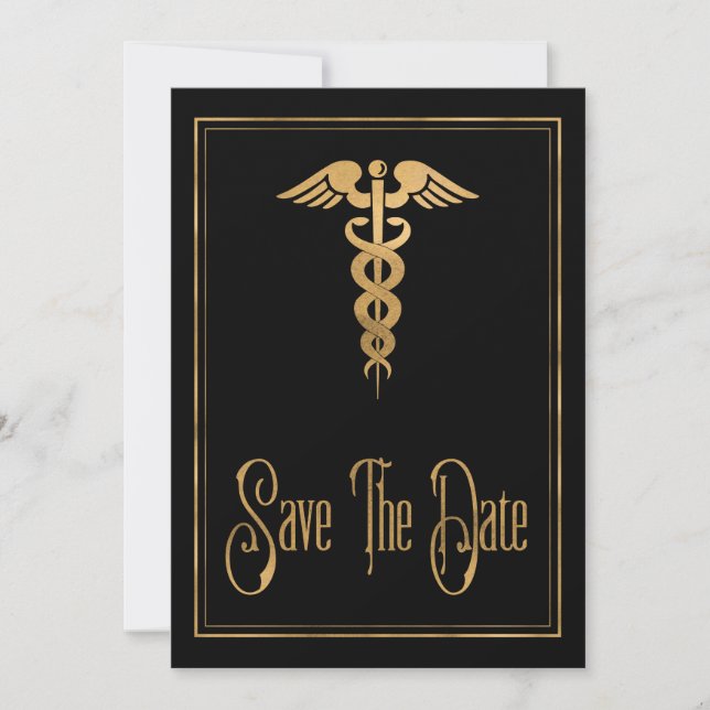 Medical Caduceus Doctor Nurse Blue Save The Date (Front)