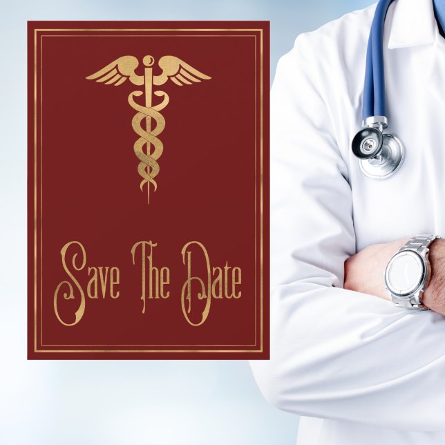 Medical Caduceus Doctor Nurse Red Save The Date (Creator Uploaded)