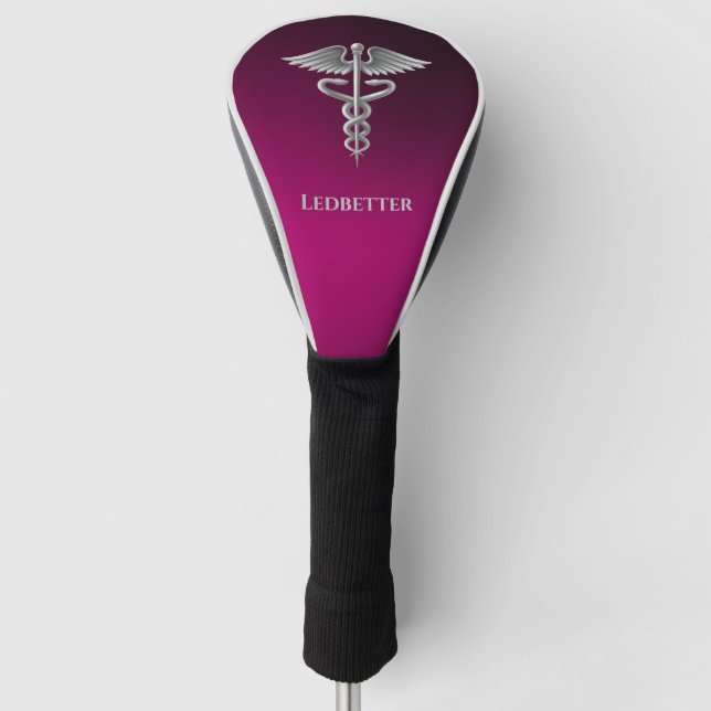 Medical Caduceus Doctor Pink Personalised Golf Head Cover (Front)