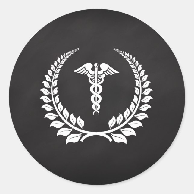 Medical Caduceus Laurel Classic Round Sticker (Front)