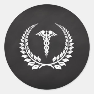 Medical Caduceus Laurel Classic Round Sticker