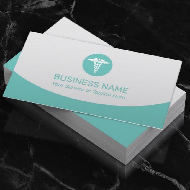Medical Caduceus Logo Modern Teal Business Card (Creator Uploaded)