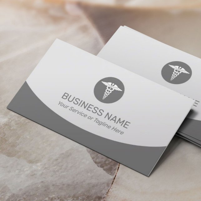 Medical Caduceus Logo Professional Grey Business Card (Creator Uploaded)