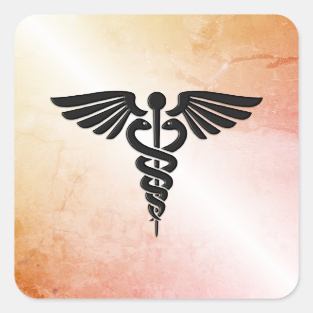 Medical Caduceus Look of Rustic Marble Square Sticker (Front)