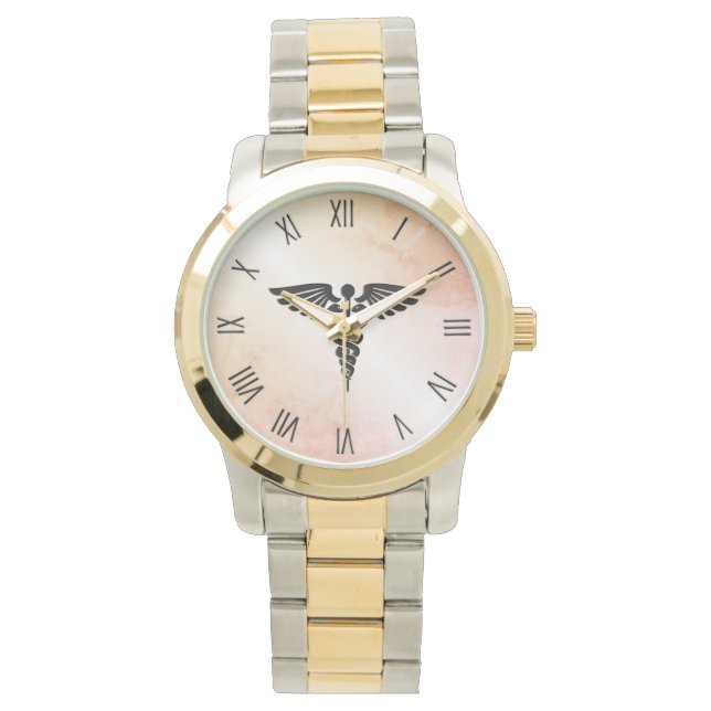 Medical Caduceus Look of Rustic Marble Watch (Front)