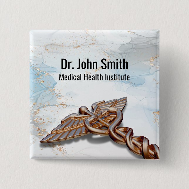 Medical Caduceus Rose Gold Copper Luxury Marble 15 Cm Square Badge (Front)