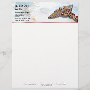Medical Caduceus Rose Gold Luxury Marble Copper Custom Letterhead
