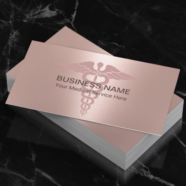 Medical Caduceus Symbol Blush Rose Gold Business Card (Creator Uploaded)