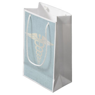 Medical Caduceus Symbol Classy Blue Linen Small Gift Bag