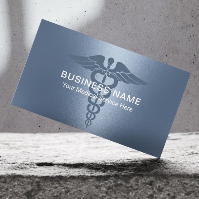 Medical Caduceus Symbol Elegant Dusty Blue Business Card (Creator Uploaded)