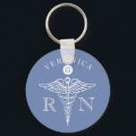 Medical Caduceus Symbol Nurse Monogram Key Ring<br><div class="desc">An elegant slate blue custom monogram keychain tailored to the medical profession. It features a spot for the recipients name and monogram in addition to the job title abbreviation flanking both sides of the medical caduceus symbol.</div>